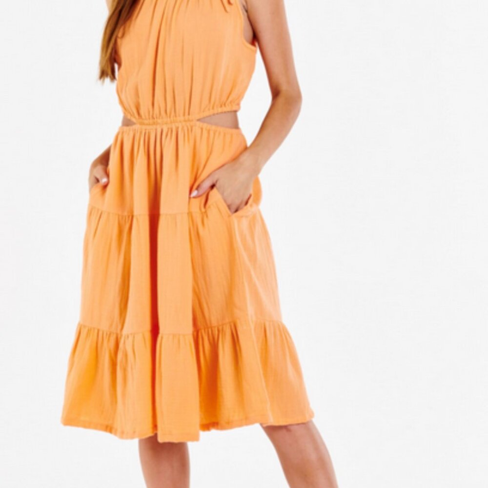 Orange summer dress with side cut outs